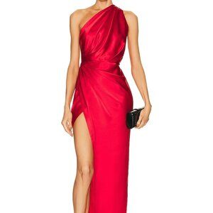 NEW The Sei Asymmetric Drape Gown Scarlet Red Silk Satin Formal Maxi Dress